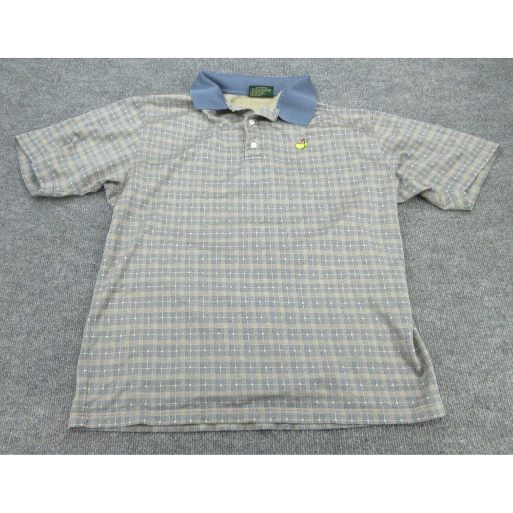 Amen Corner Mens Polo Shirt Regular Blue Plaid Masters Logo Cotton Large